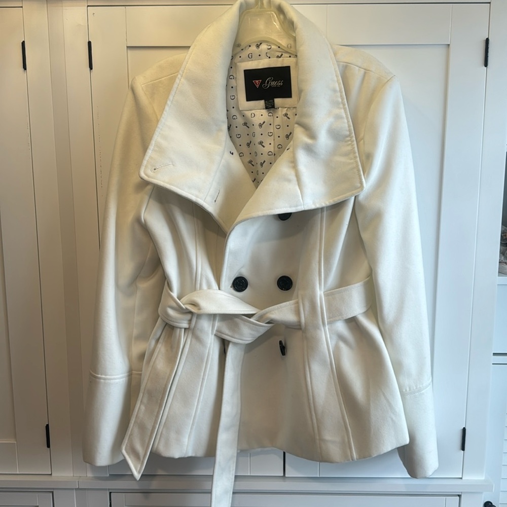 GUESS XL winter white double breasted peacoat! NEVER WORN!